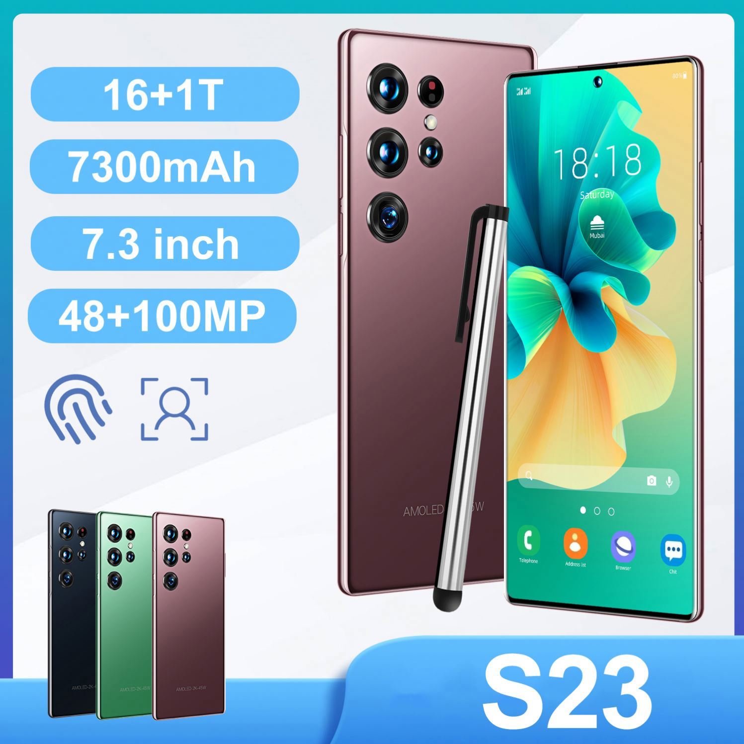 S23 Ultra Original 16gb+1tb 7.3 Inch 48mp+100mpv 3g/4g/5g High Quality Android 12 Smart Cell Phone